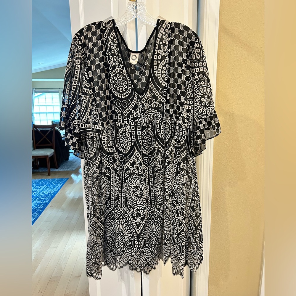 Anthropologie Black and White Eyelet Swing Dress